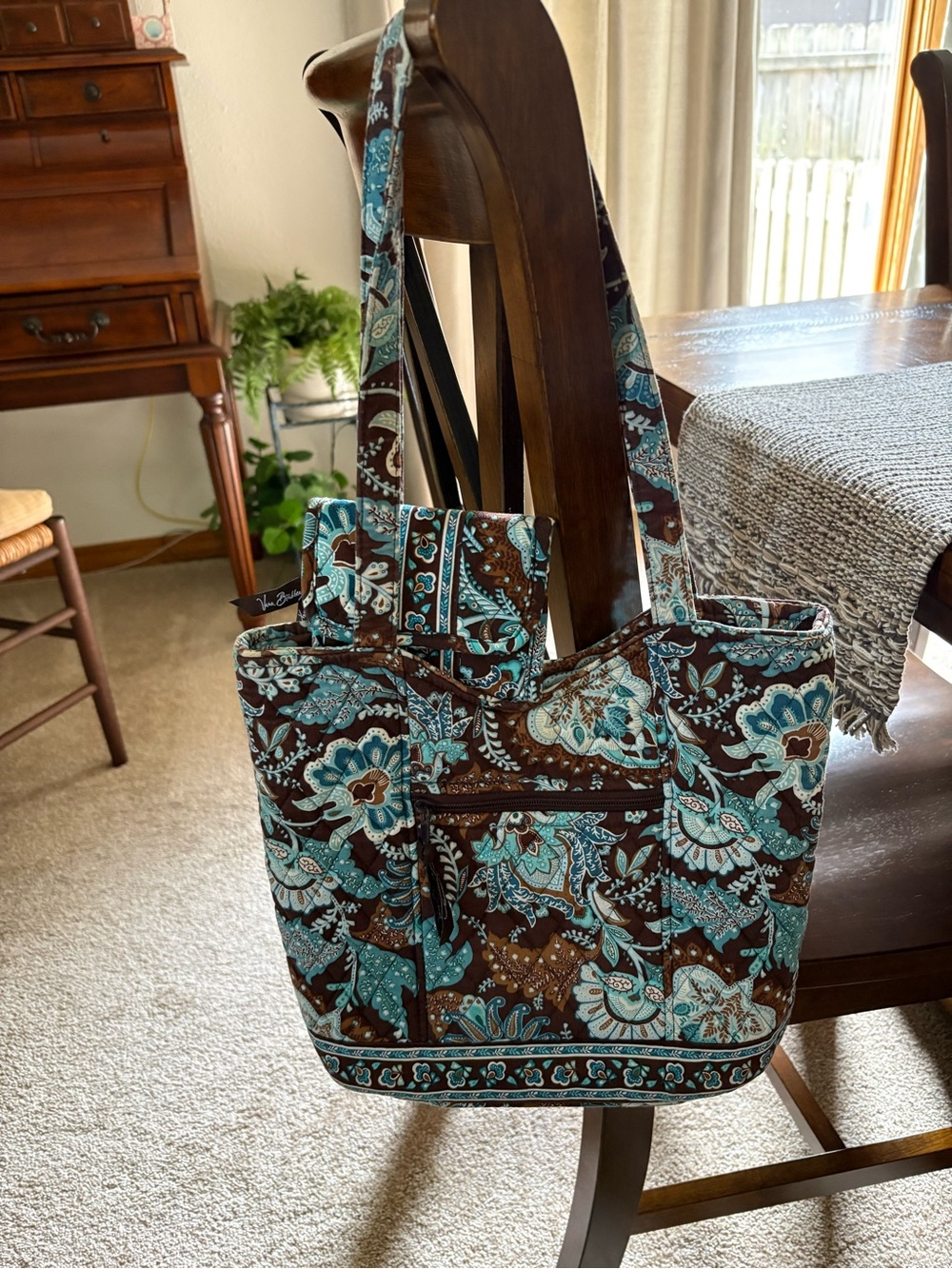 Vera Bradley Brown and Teal Floral Quilted Tote
